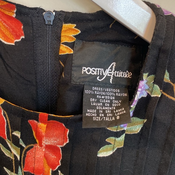 Positive Attitude Vintage Dress Floral Black Size 8 - Picture 3 of 5
